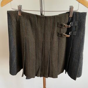 Avec Les Filles Olive and Black Herringbone Mini Skirt with Buckles